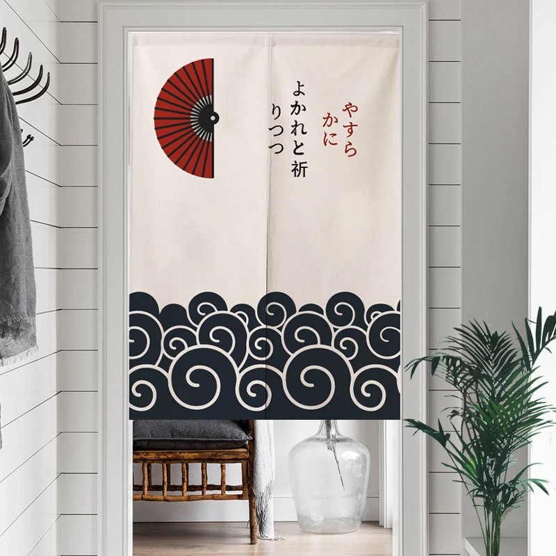 Commercial Printing Rates - VIKAMA Japanischer Faltfächer-Wellen-Ukiyo-e-Noren-Vorhang mit Stangeneinsatz für